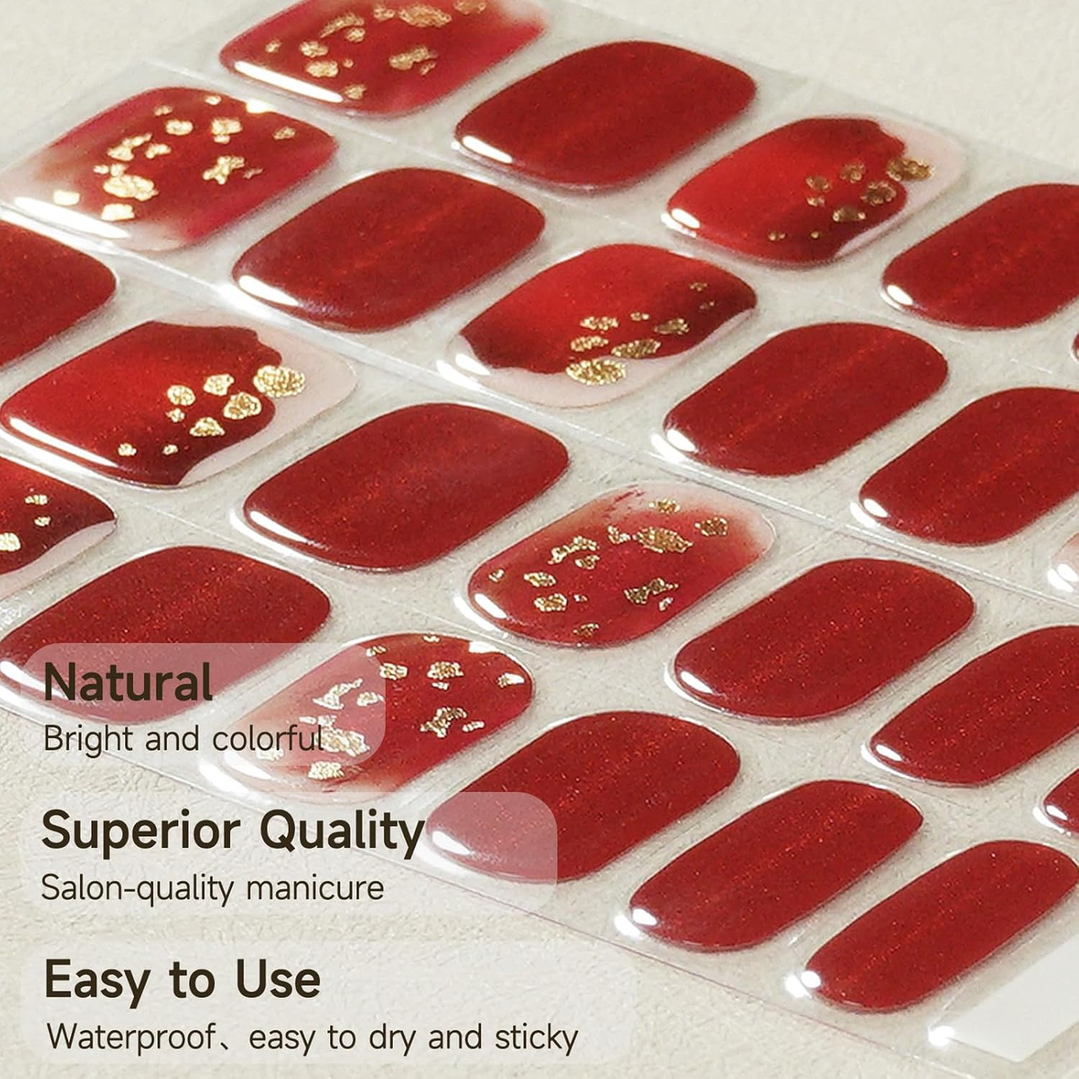 DUKASOU Gel Nail Stickers -Golden Ruby Glam