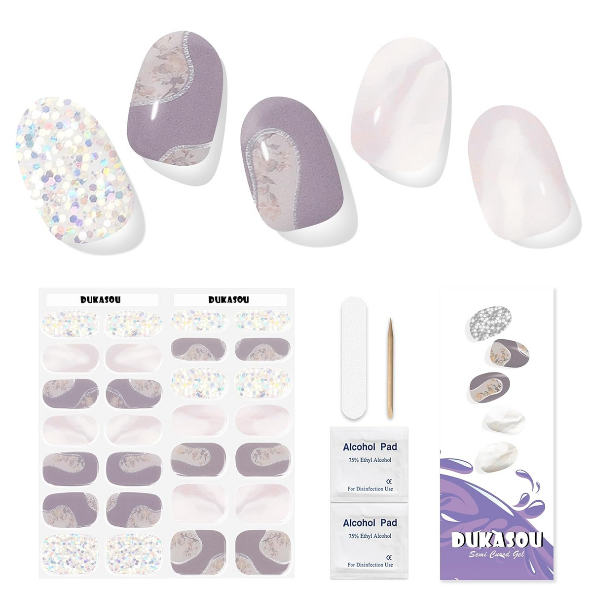 DUKASOU Gel Nail Stickers -Grey Ball