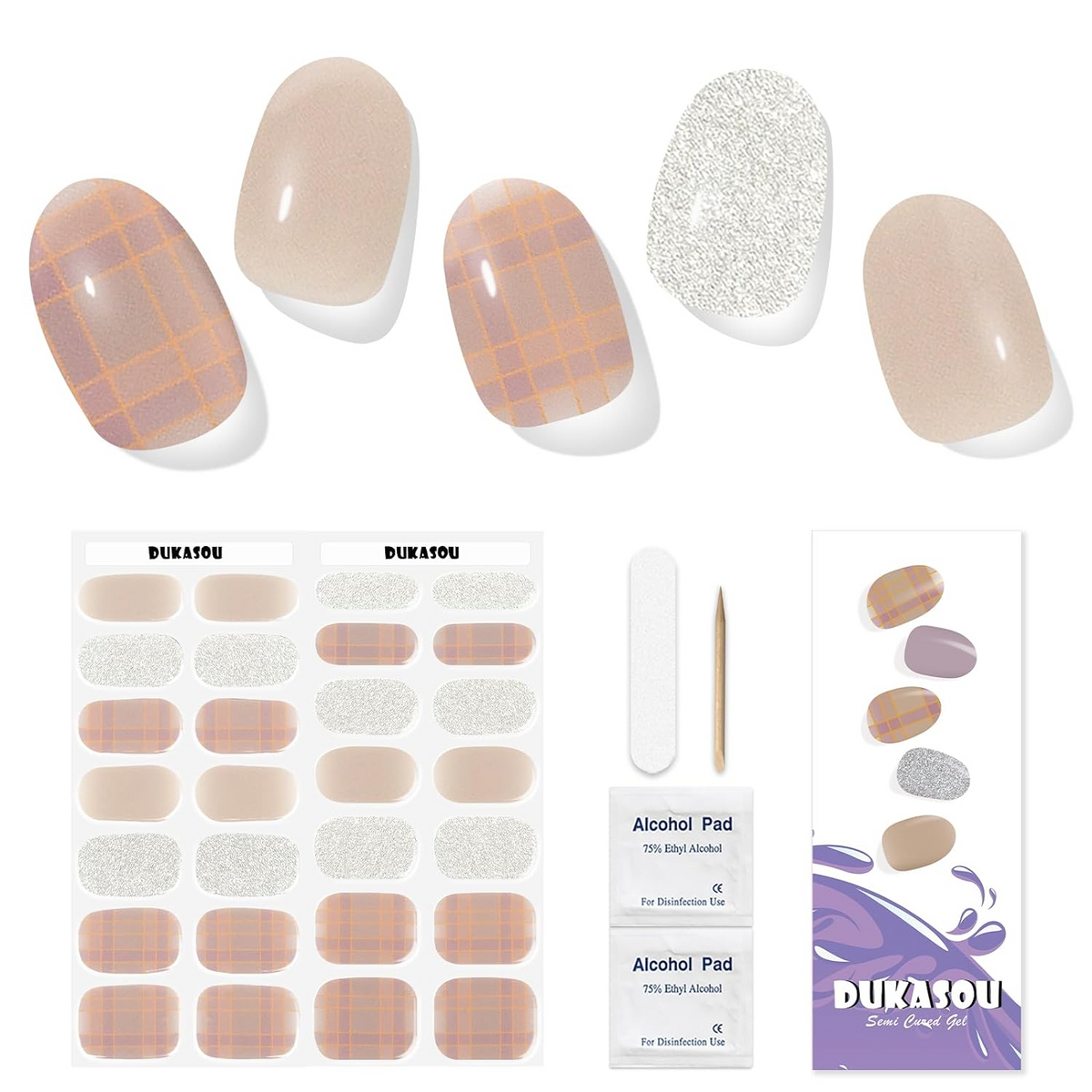 DUKASOU Gel Nail Stickers -Milk Brown Sugar