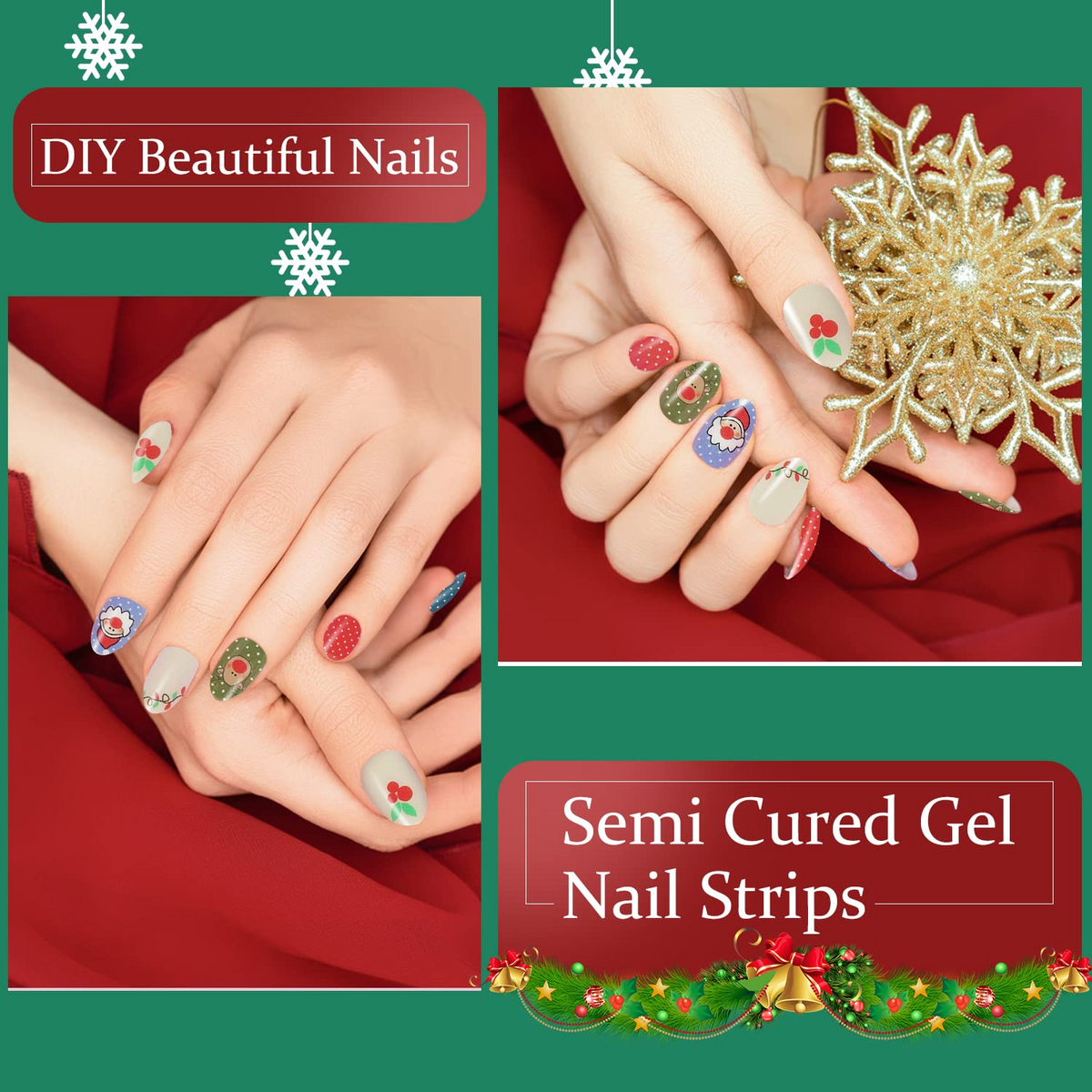 DUKASOU Gel Nail Stickers -Santa Claus