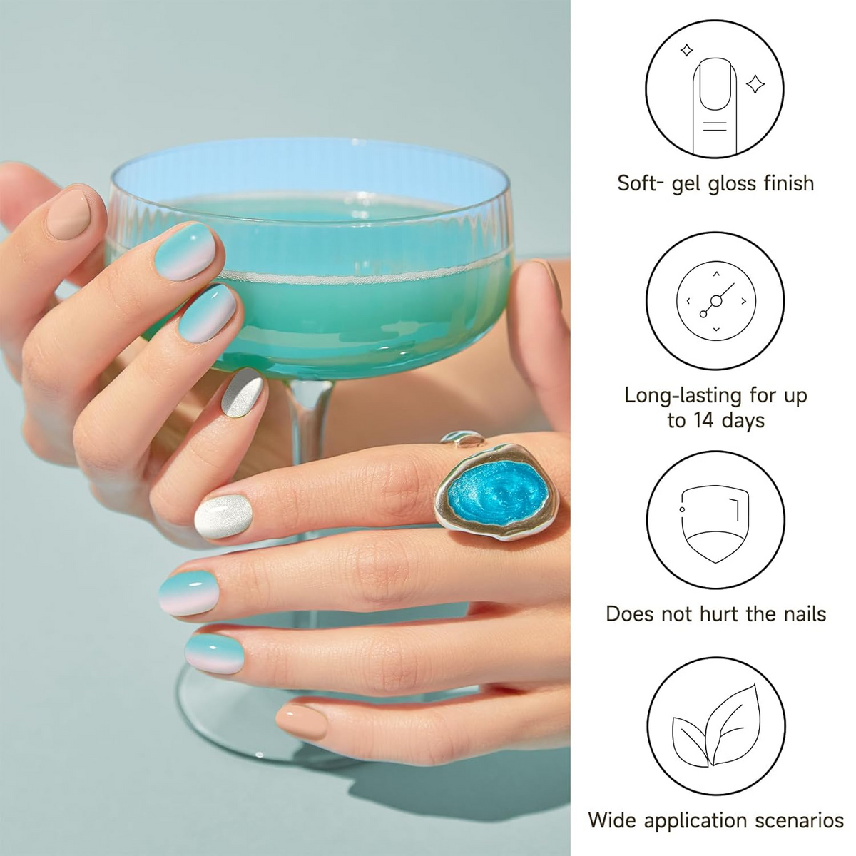 DUKASOU Gel Nail Stickers -Sky Mirror