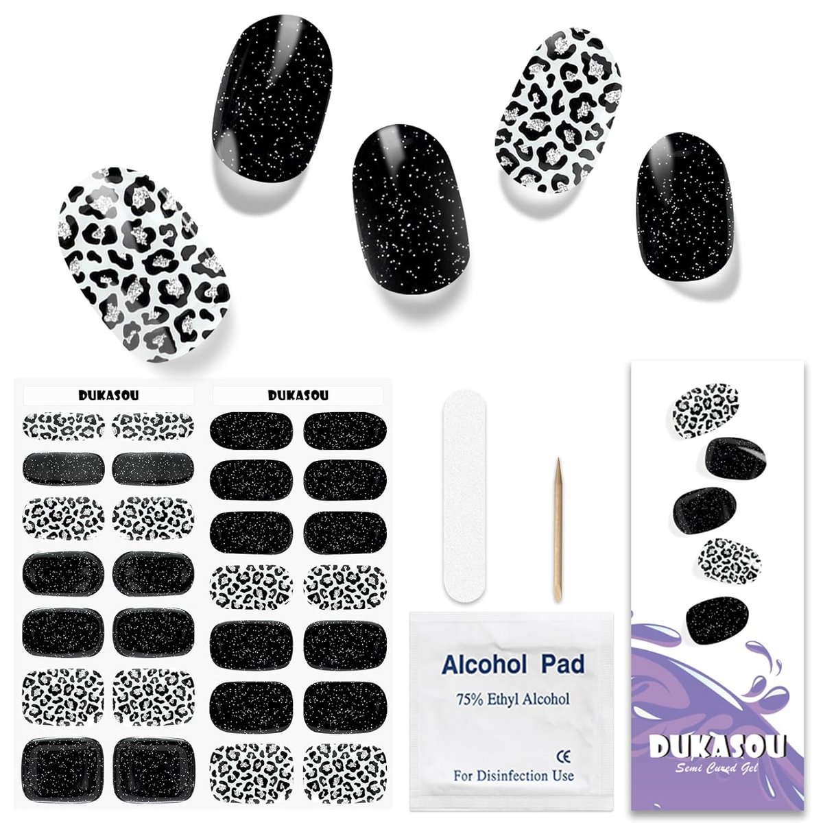 DUKASOU Gel Nail Stickers -Black Leopard