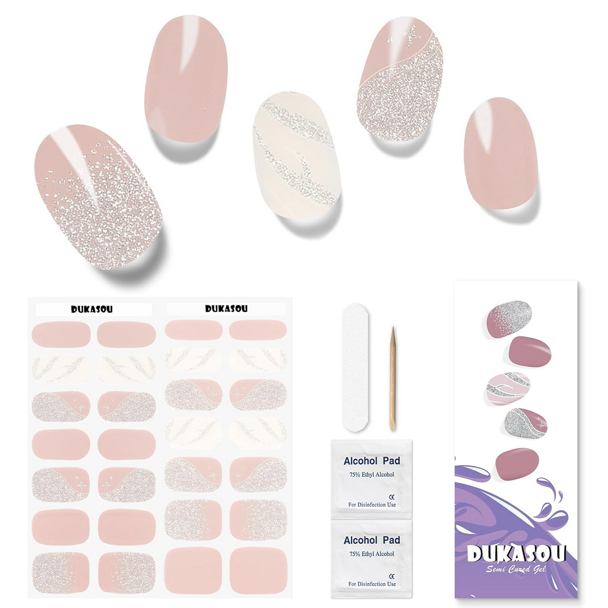 DUKASOU Gel Nail Stickers -Creamy Rose