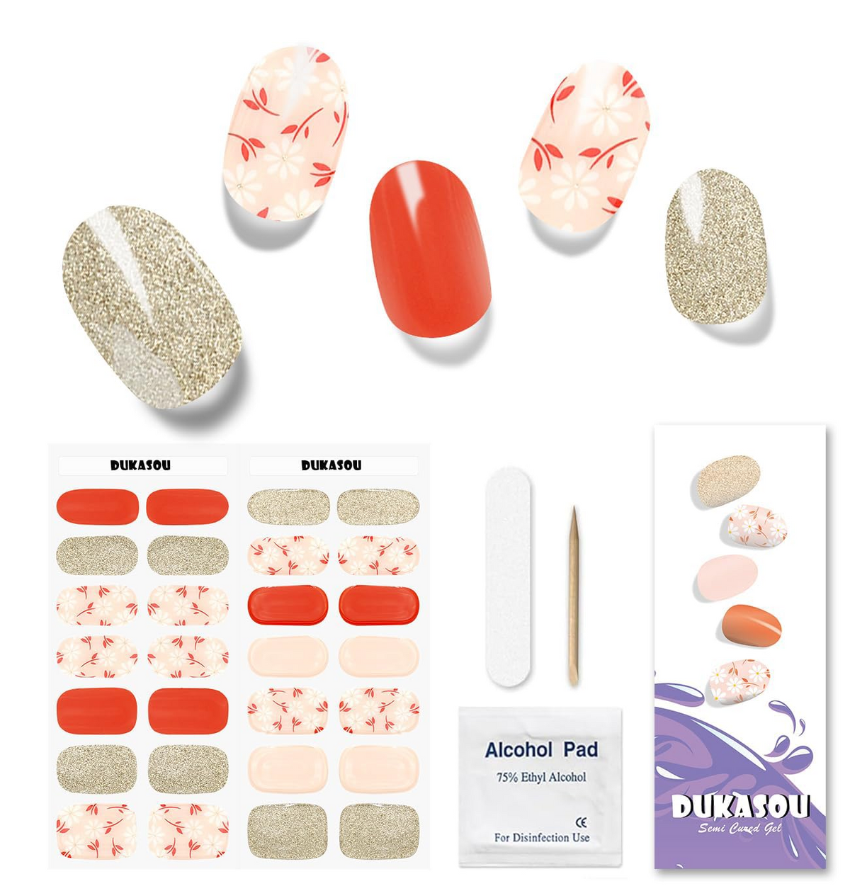 DUKASOU Gel Nail Stickers -Flash Pink