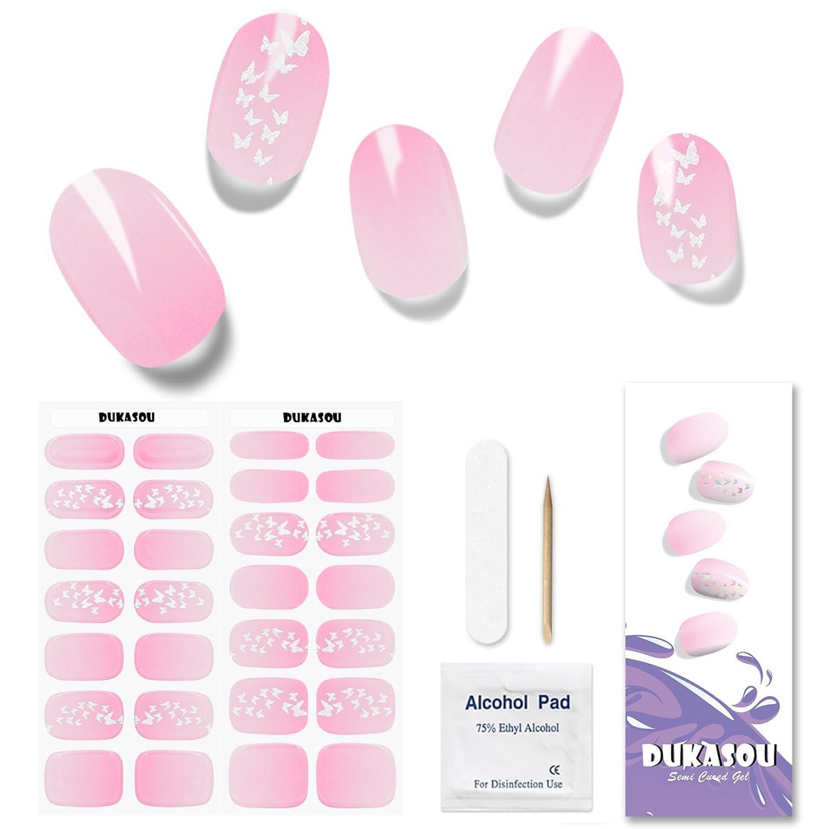 DUKASOU Gel Nail Stickers -Gradient Pink