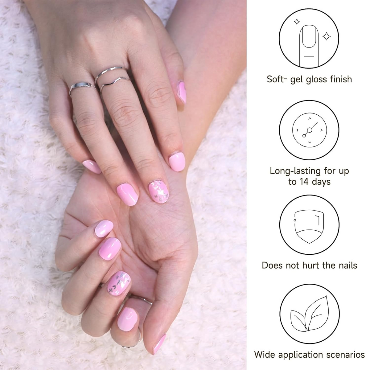 DUKASOU Gel Nail Stickers -Gradient Pink