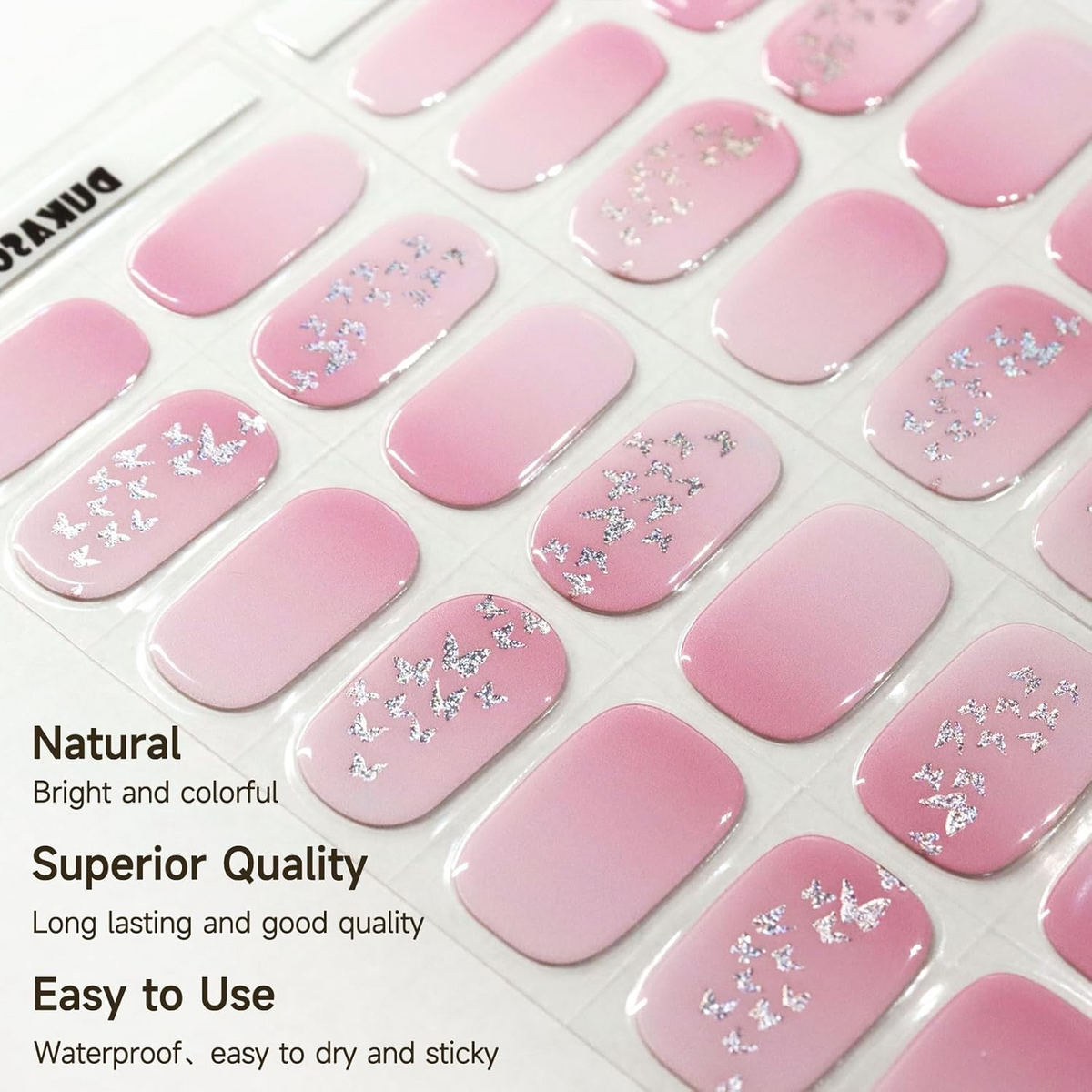 DUKASOU Gel Nail Stickers -Gradient Pink