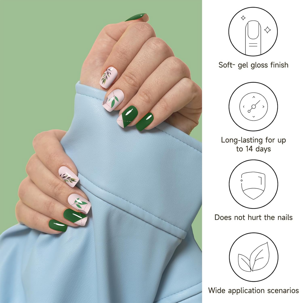 DUKASOU Gel Nail Stickers -Grass Green