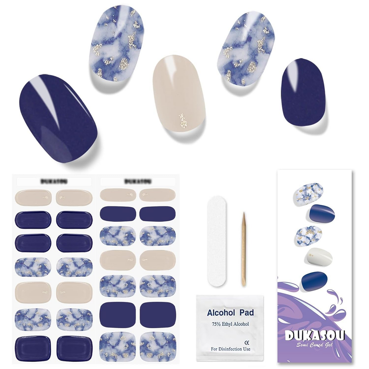 DUKASOU Gel Nail Stickers -Navy Blue