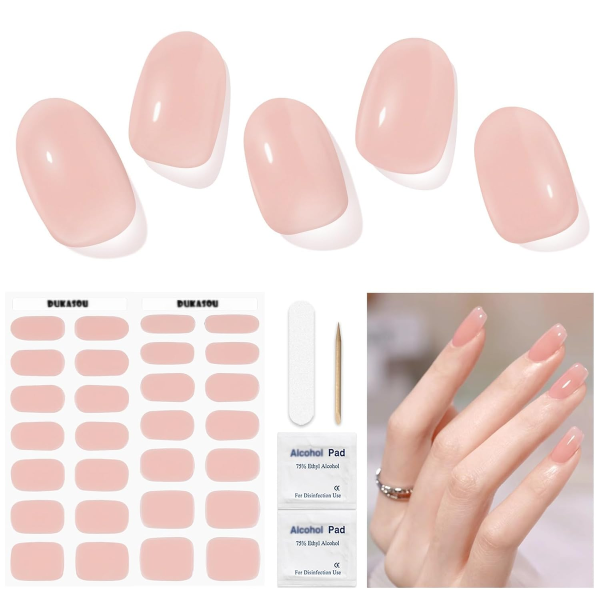 DUKASOU Gel Nail Stickers -Sakura Powder