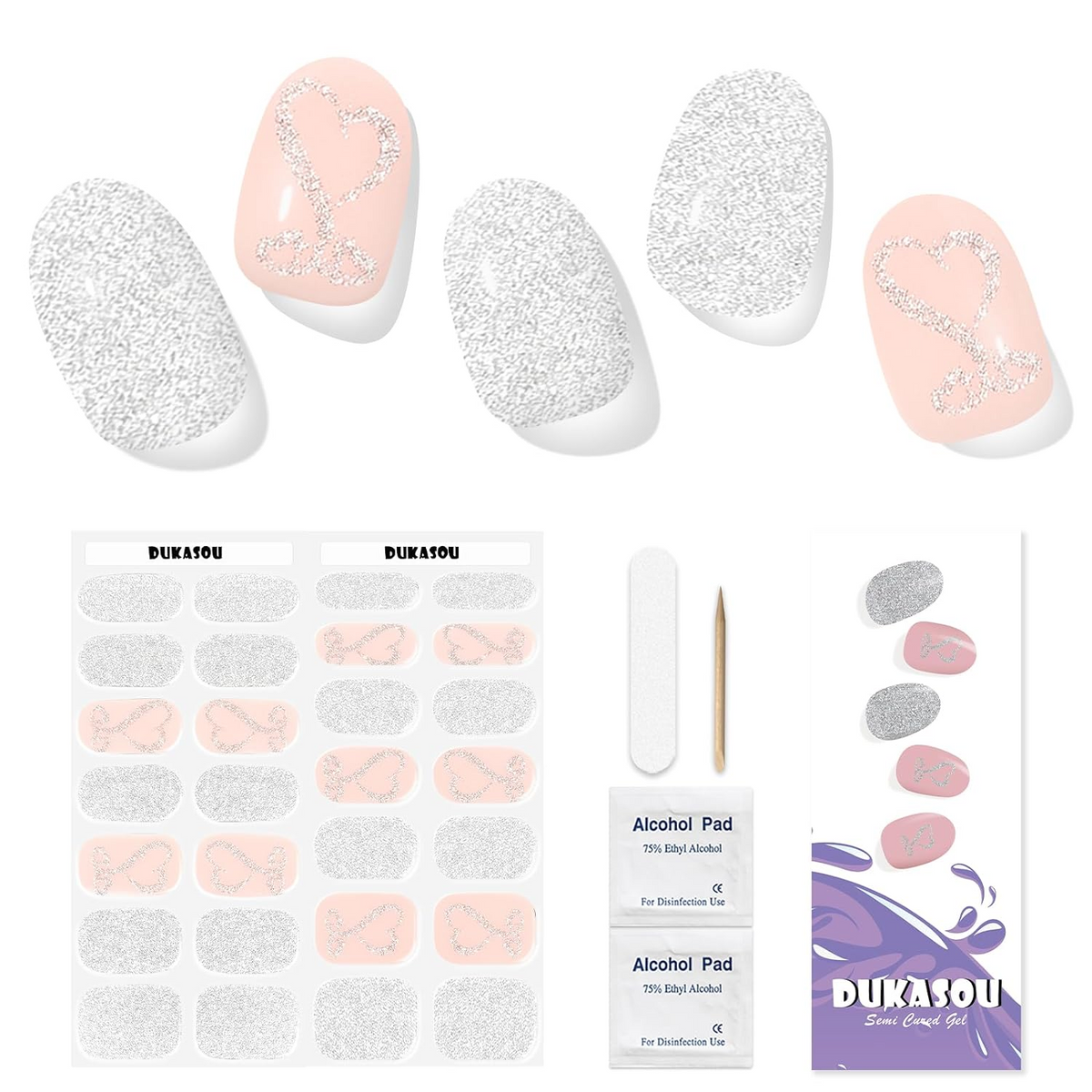 DUKASOU Gel Nail Stickers -Silver Glitter