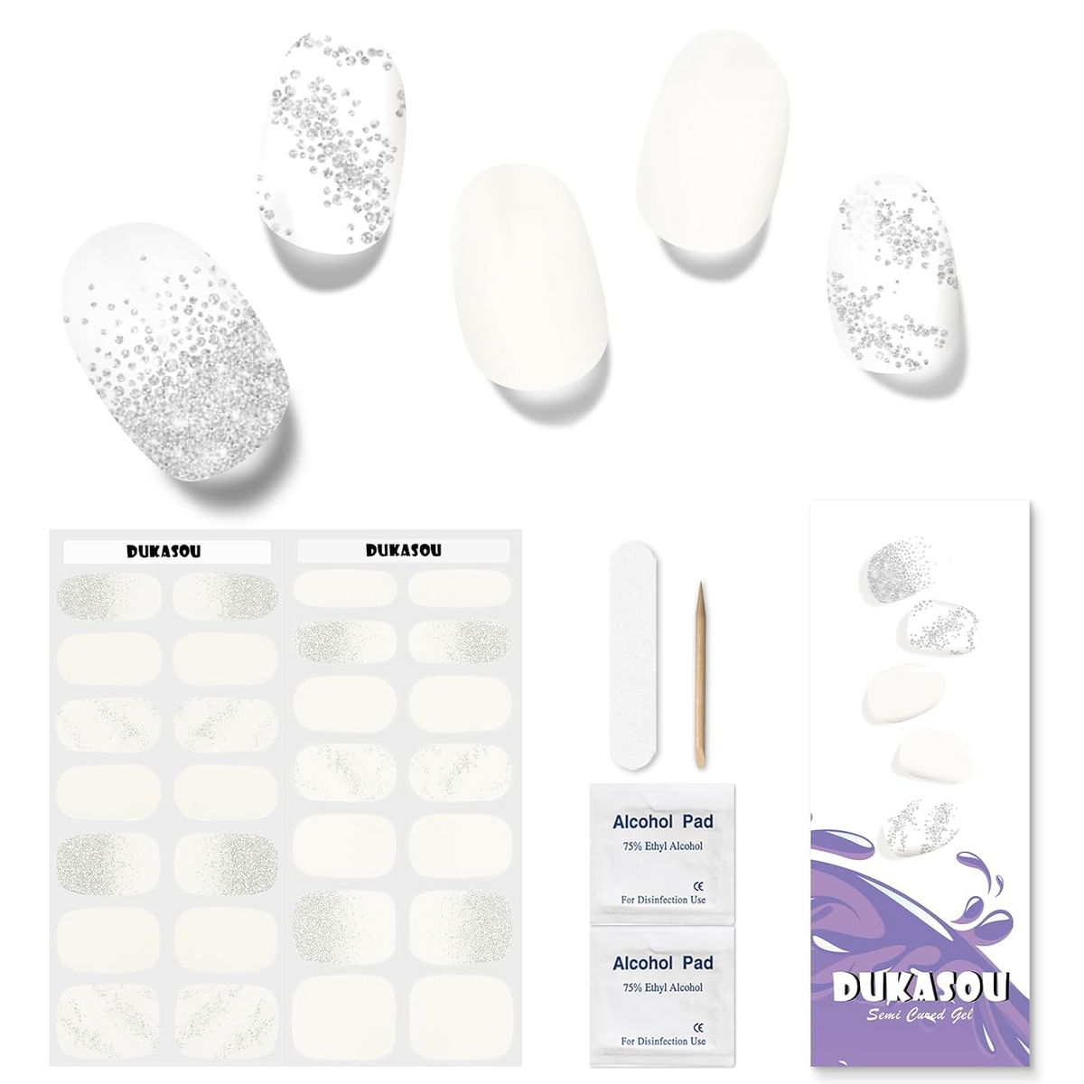 DUKASOU Gel Nail Stickers -White Swan