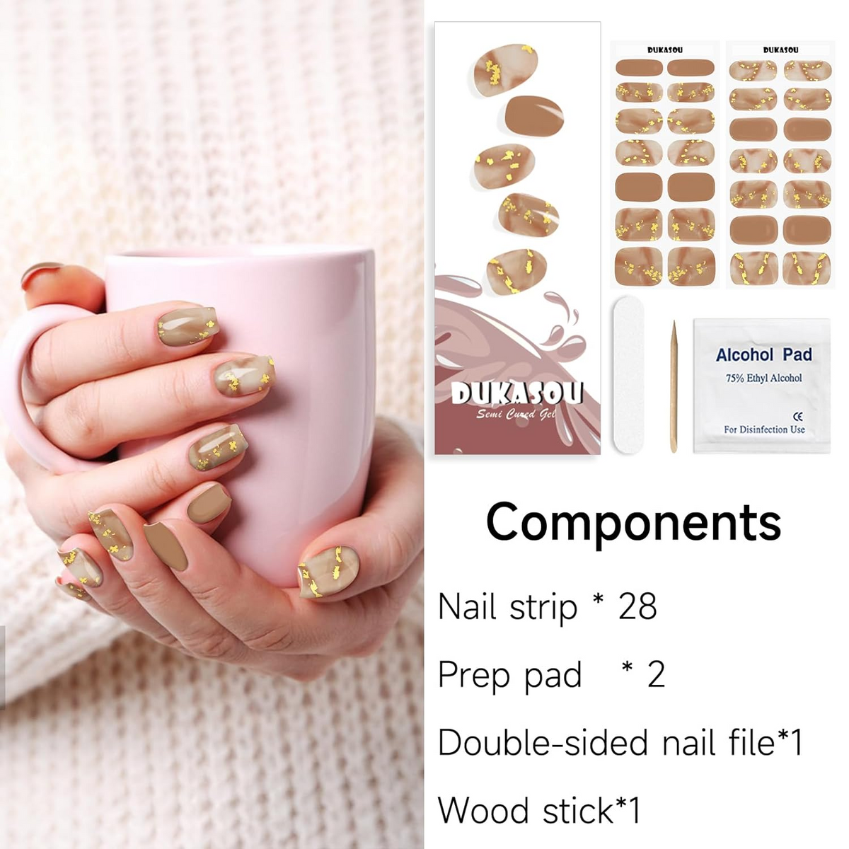 DUKASOU Gel Nail Stickers -Winter Chestnuts