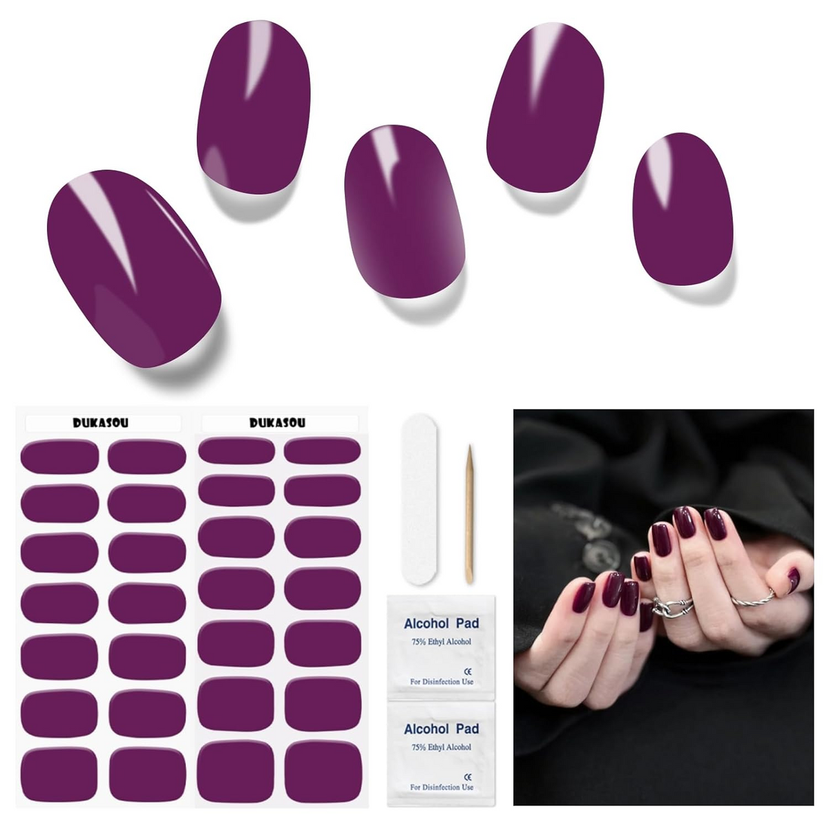 DUKASOU Gel Nail Stickers -Grape Purple