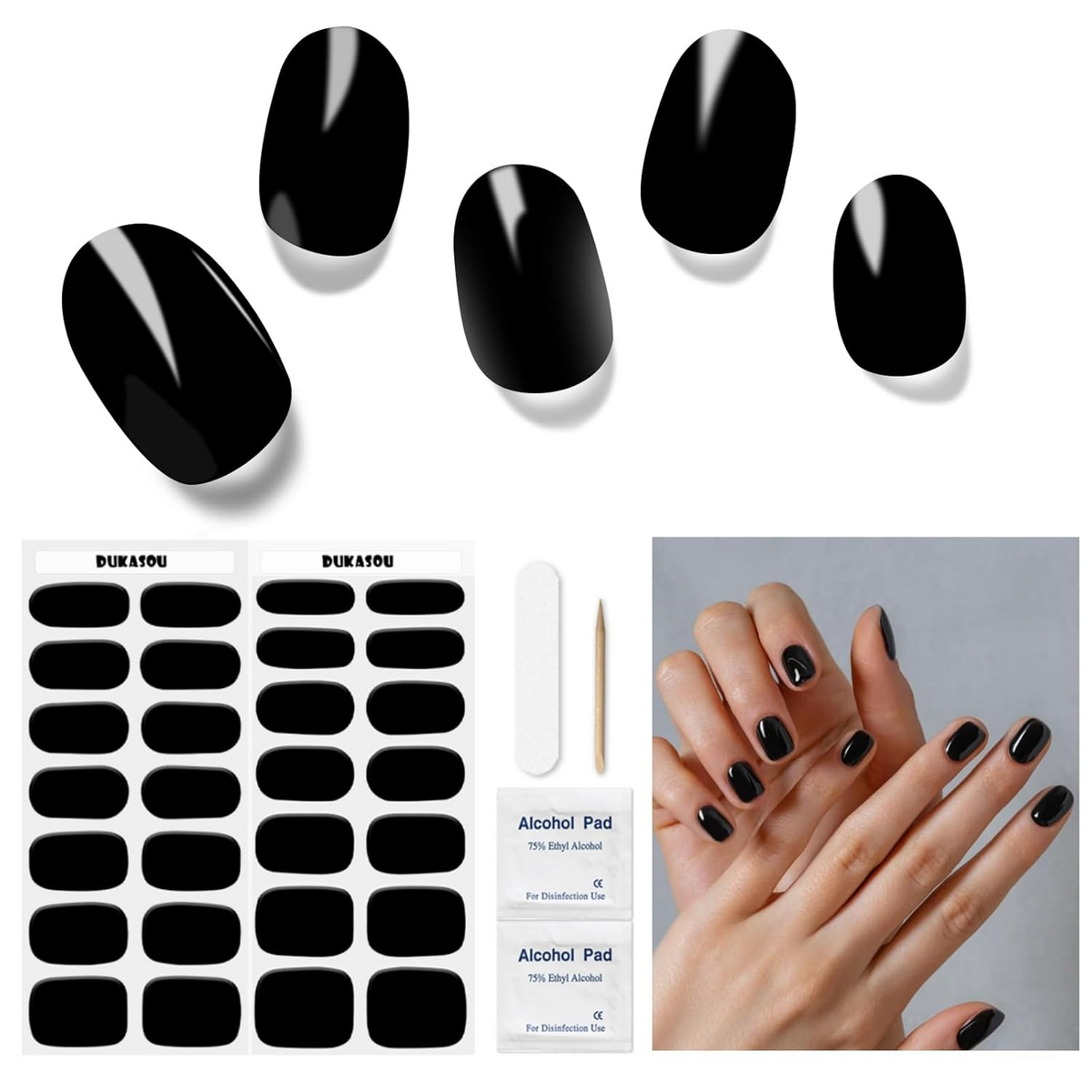 DUKASOU Gel Nail Stickers -Black