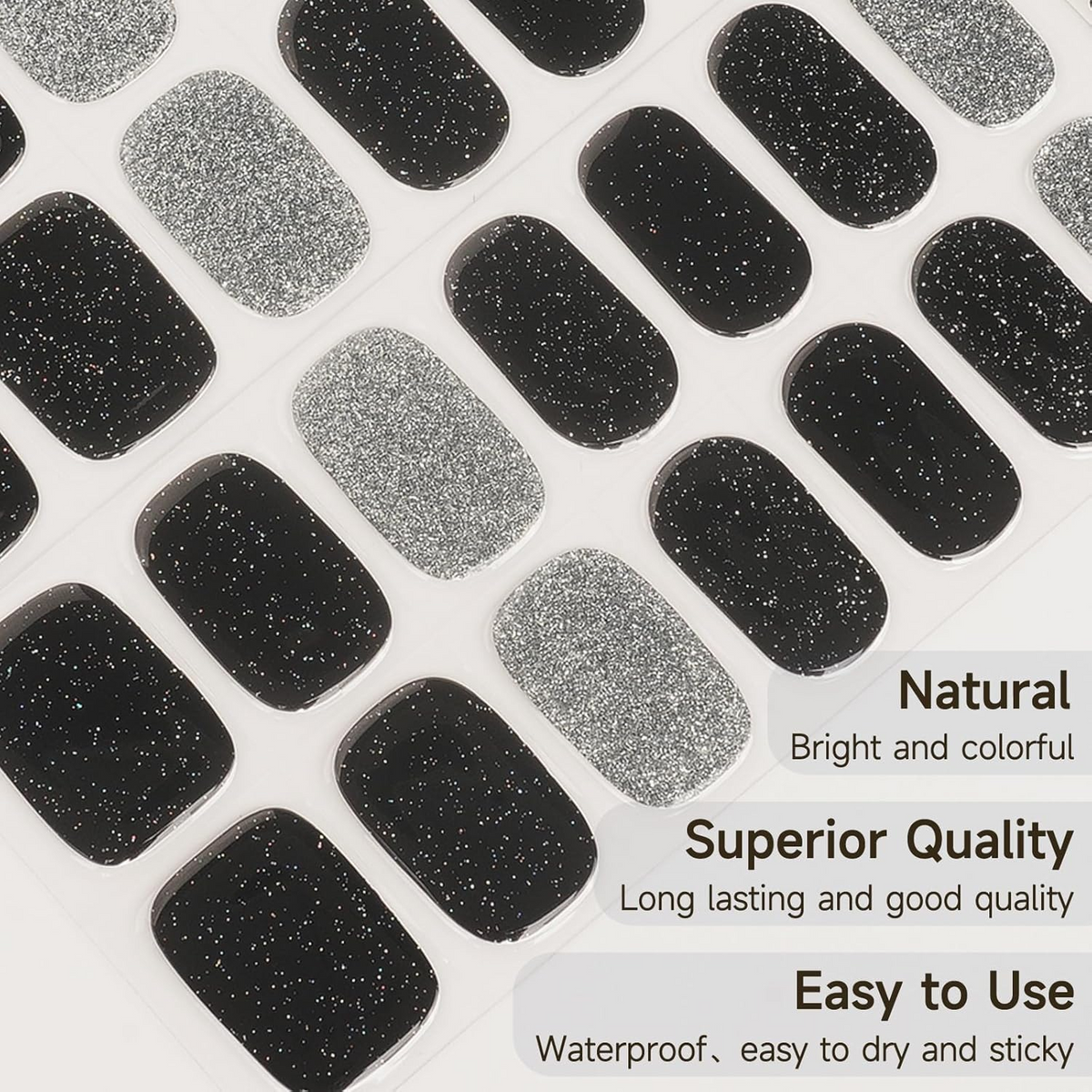 DUKASOU Gel Nail Stickers -Black Glitter