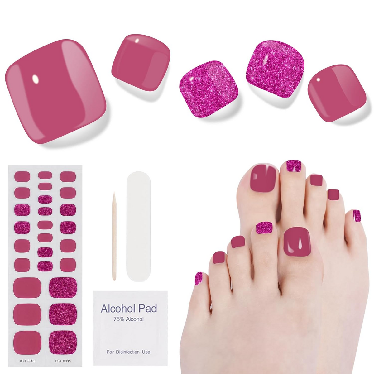 Dukasou Semi Cured Gel Pedicure Strips-Hibiscus Flower