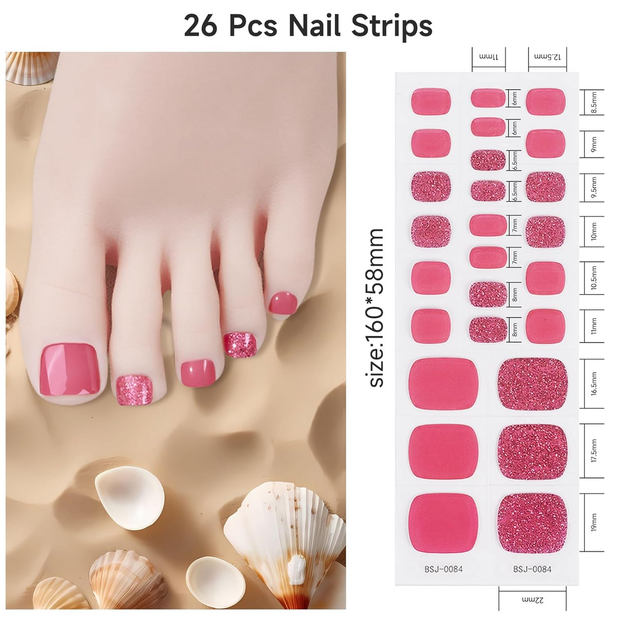 Dukasou Semi Cured Gel Pedicure Strips-Rouge Button