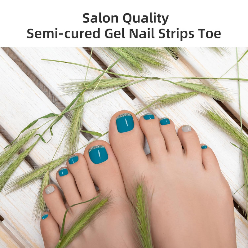 Dukasou Semi Cured Gel Pedicure Strips- Ocean Green French