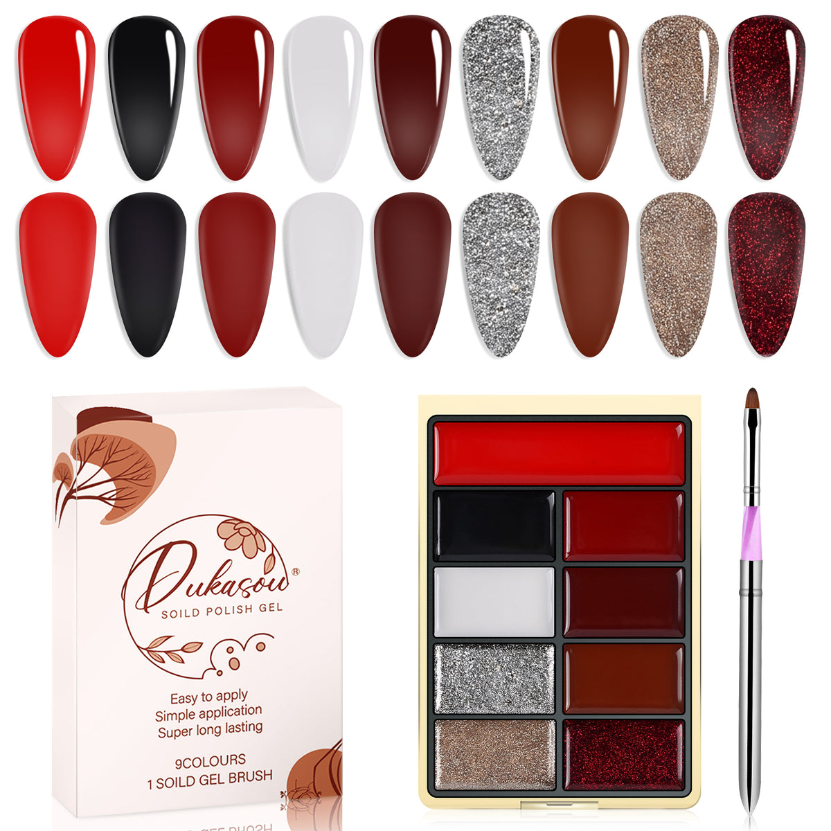 Red dust Drunk alone- 9 Shades in 1 Solid Cream Nail Gel Polish Set