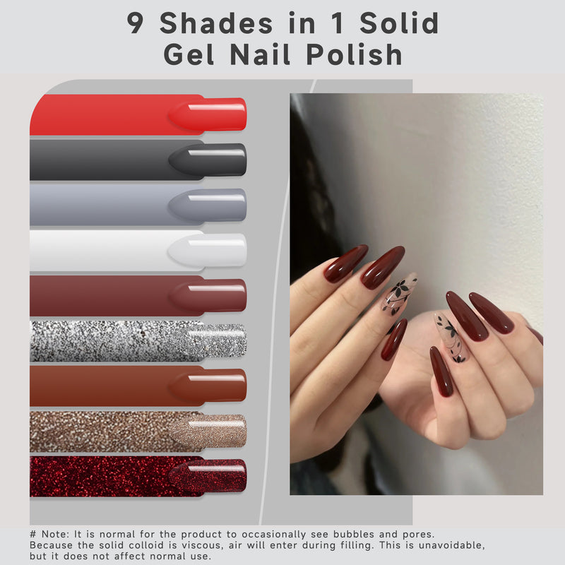 Red dust Drunk alone- 9 Shades in 1 Solid Cream Nail Gel Polish Set